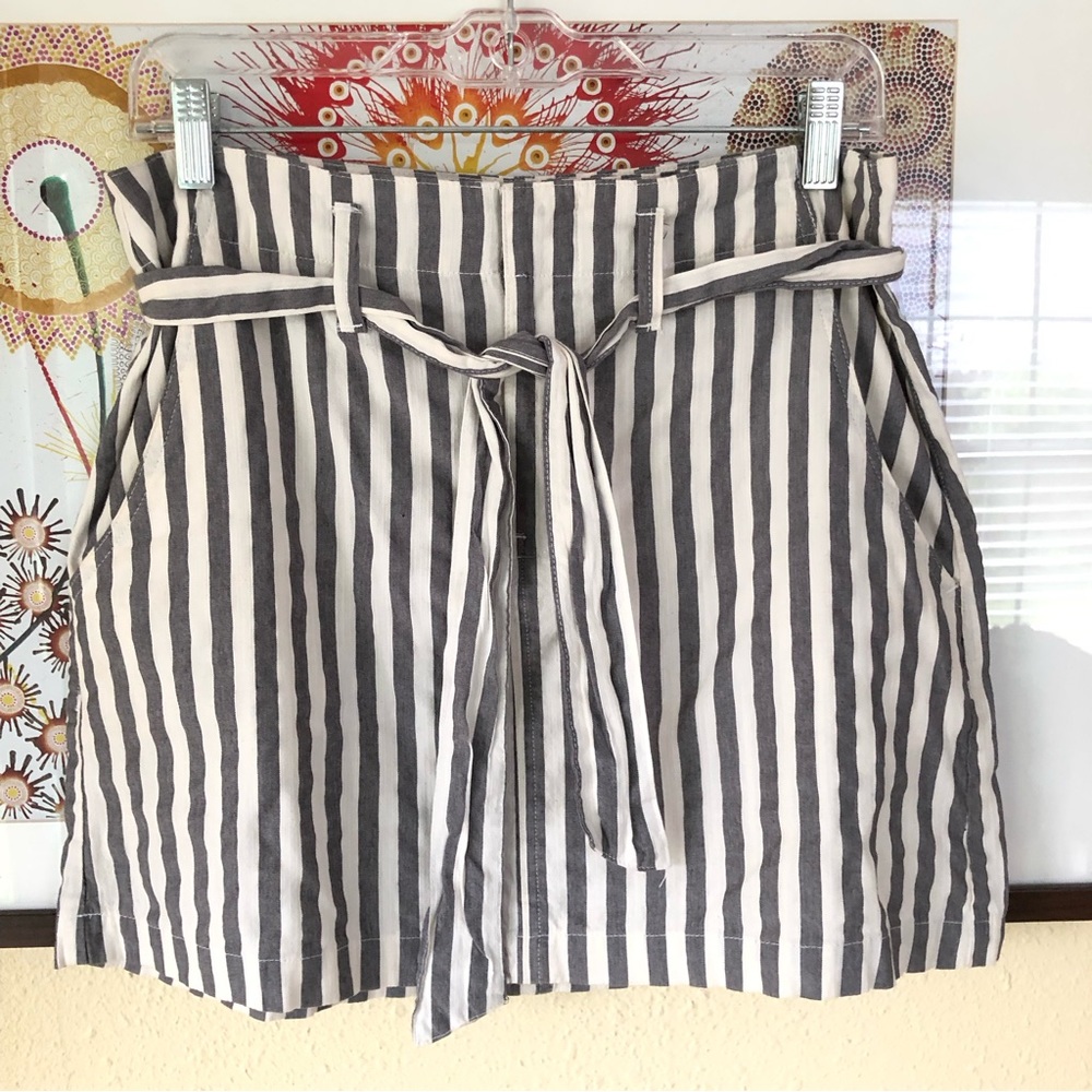 Indigo Rein Gray Striped Mini Cotton Blend Skirt 9